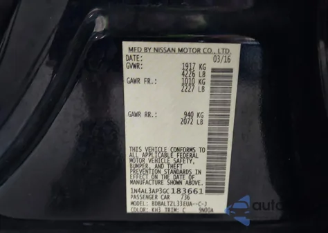 2016 Nissan Altima 2.5 Sl z USA, uszkodzony, nr VIN 1N4AL3AP3GC183661